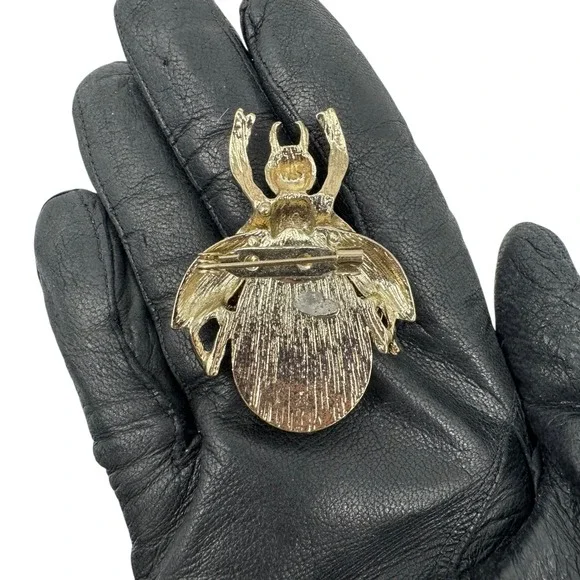 VTG Rhinestone Beetle‎ Brooch Red Jewel Gold Tone Bug Insect Pin Pave Crystal - Picture 3 of 12